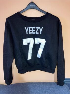 UK2LA Black Crop Top with White 'YEEZY 77' Graphic